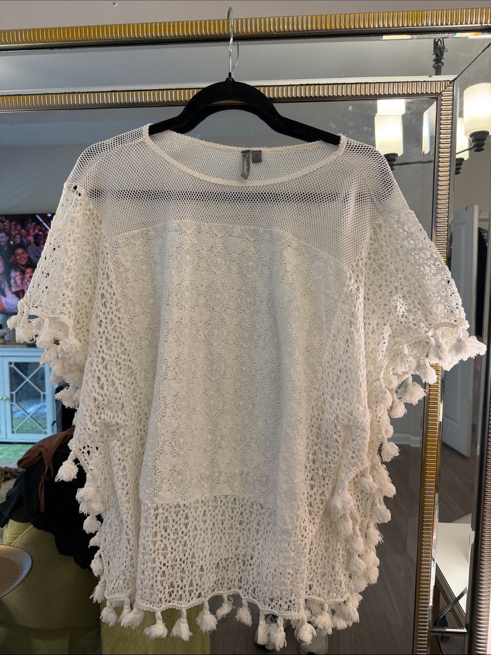 new directions White Crochet Tassel Beach Top Tunic